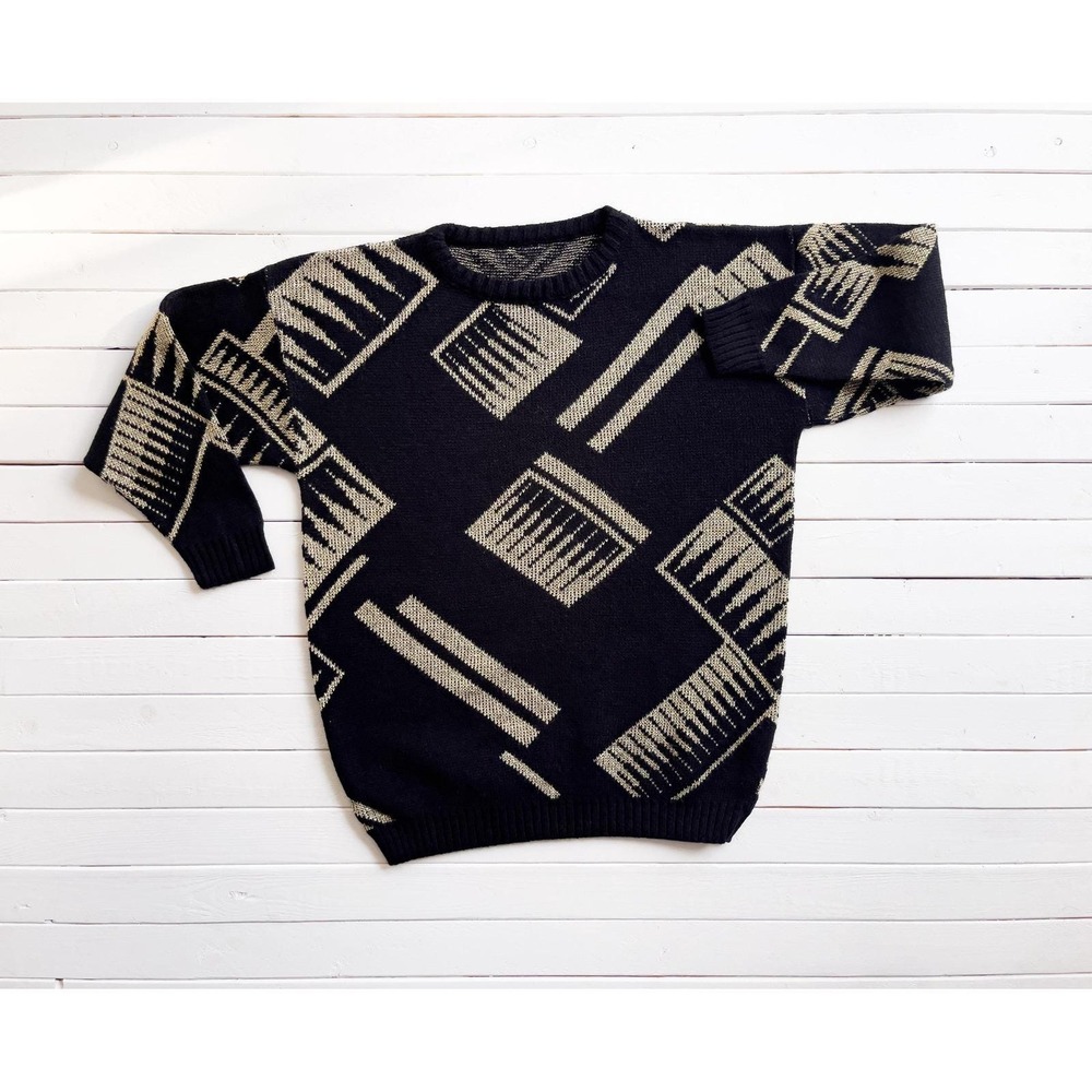 black‎ gold sweater 80s vintage metallic sparkly sweater